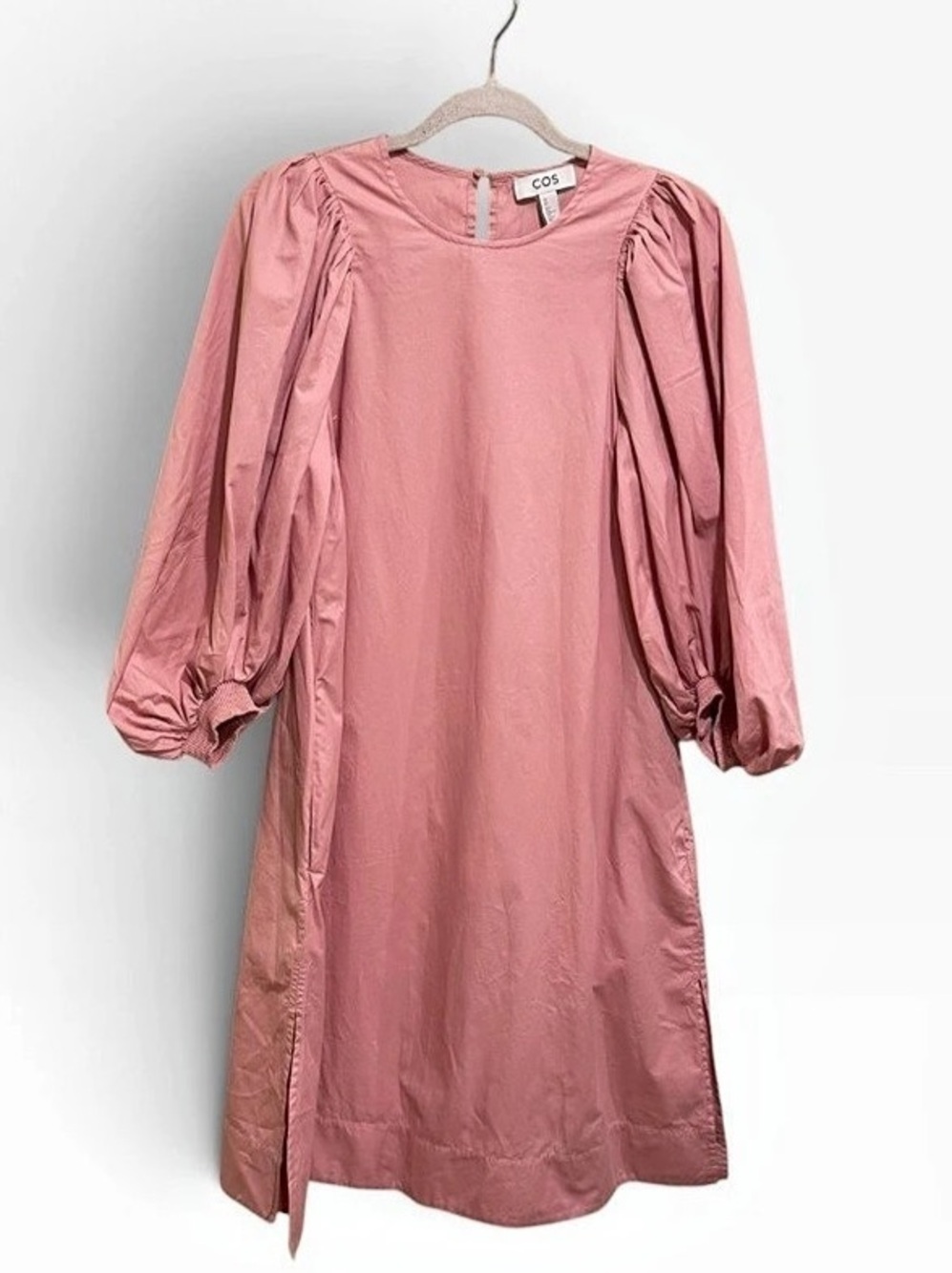 NWOT COS Puff-Sleeve Midi Dress Pink Size Medium